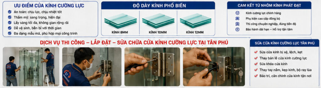 Cửa Kính Cường Lực Tân Phú – Báo Giá, Mẫu Đẹp & Thi Công Trọn Gói 12 dịch vụ thi công cửa kính cường lực tân phú