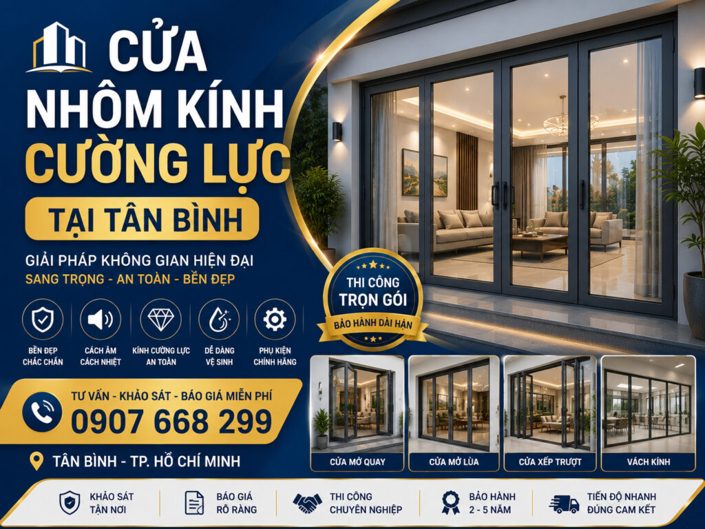 cửa nhôm kính cường lực Tân Bình